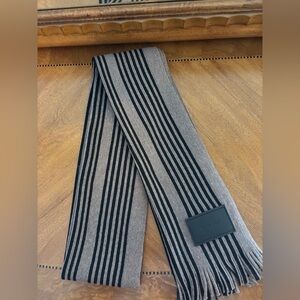 Calvin Klein Men's Black and Taupe Striped Scarf